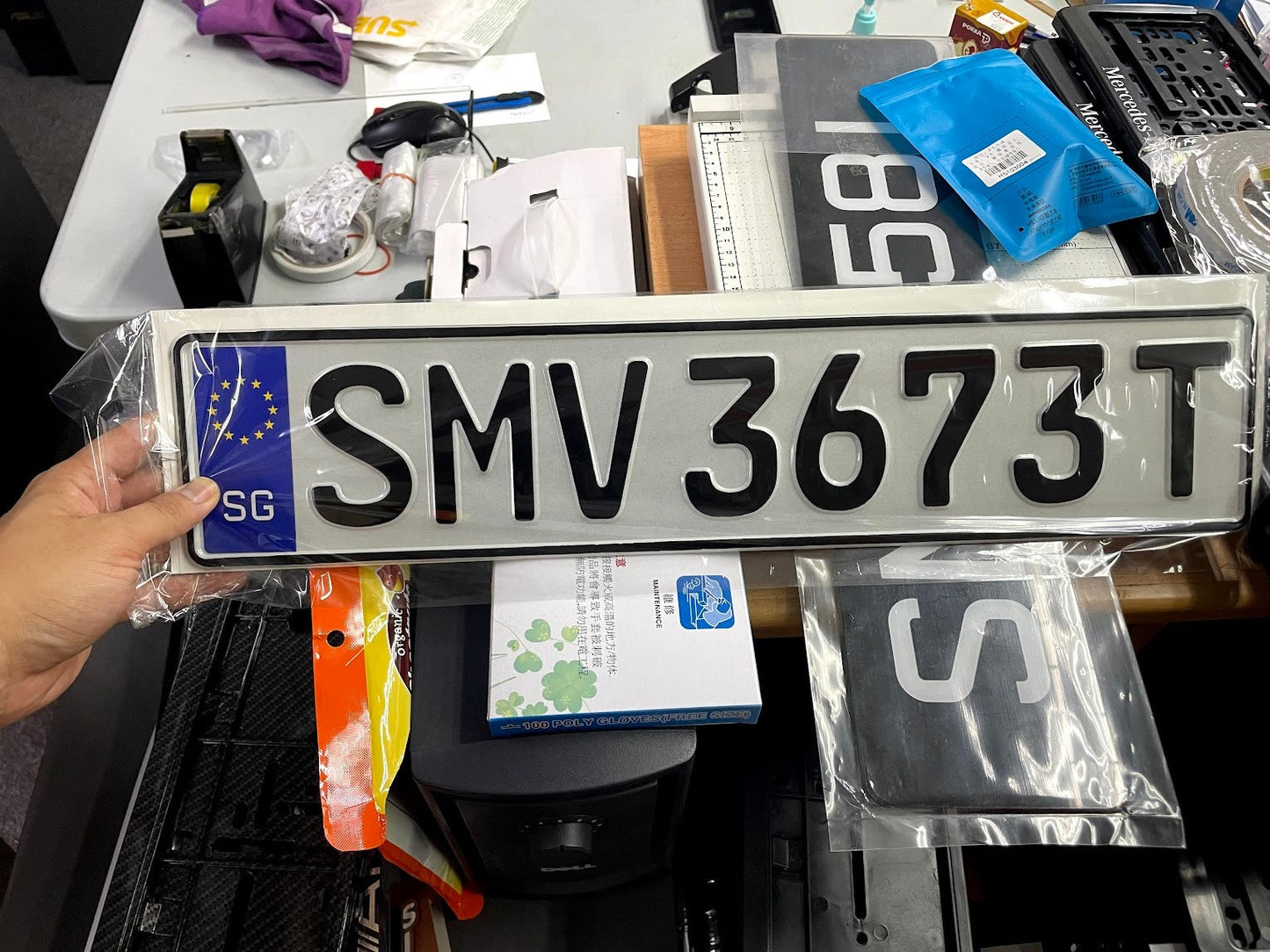 Euro Font Embossed Number Plate White/Yellow [LTA NON COMPLIANT]